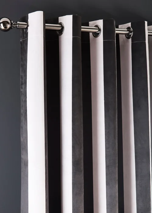 Laurence Llewelyn-Bowen Festivo Stripe Black Eyelet Curtains - 66W X 72D (168x183cm) Image 2