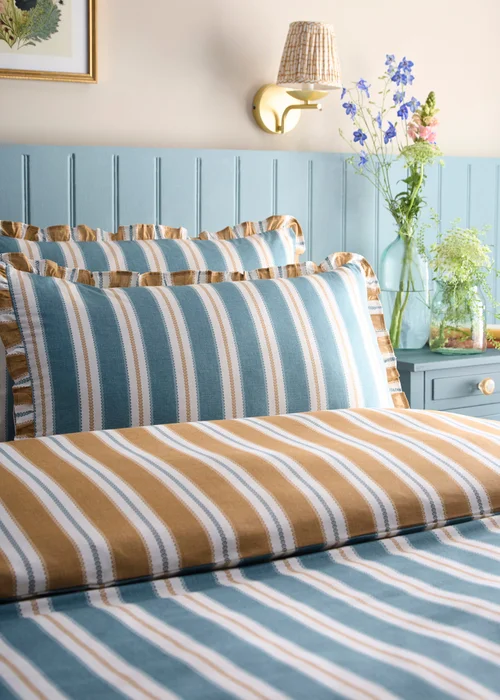 Appletree Eloise Stripe Tasselled Teal Duvet Cover Set - Super king Image 2