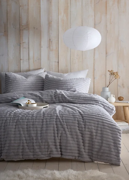 Appletree Morritz Soft Faux Fur Grey Duvet Cover Set - Single Image 1