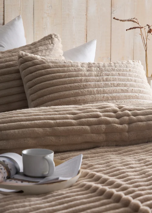 Appletree Morritz Soft Faux Fur Natural Duvet Cover Set - Single Image 2