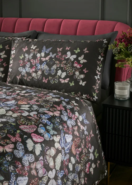 Soiree Papillon Velvet Charcoal Duvet Cover Set - Double Image 2
