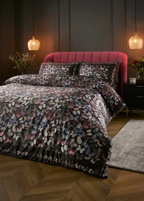 Soiree Papillon Velvet Charcoal Duvet Cover Set - Double Image 1