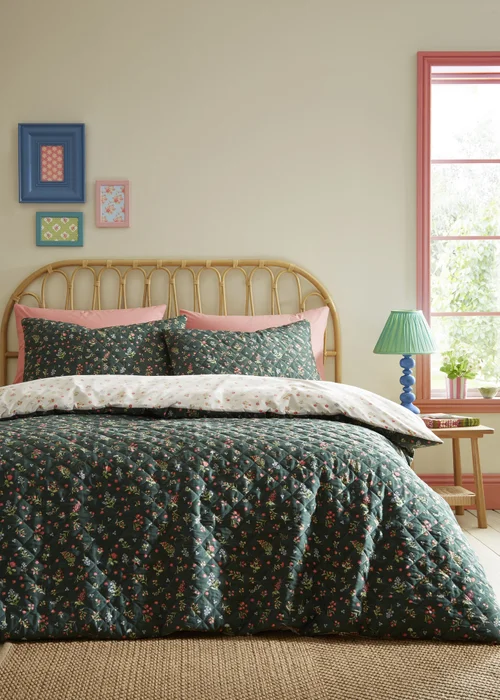 Fusion Nelly Pinsonic Green Duvet Cover Set - Single Image 1