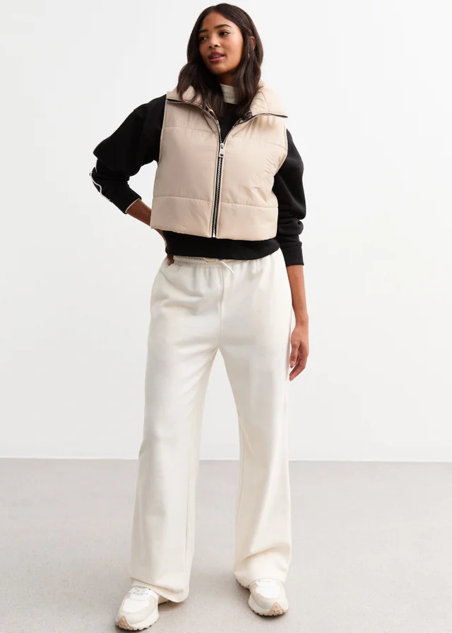 Gini London Beige Contrast Animal Padded Crop Gilet