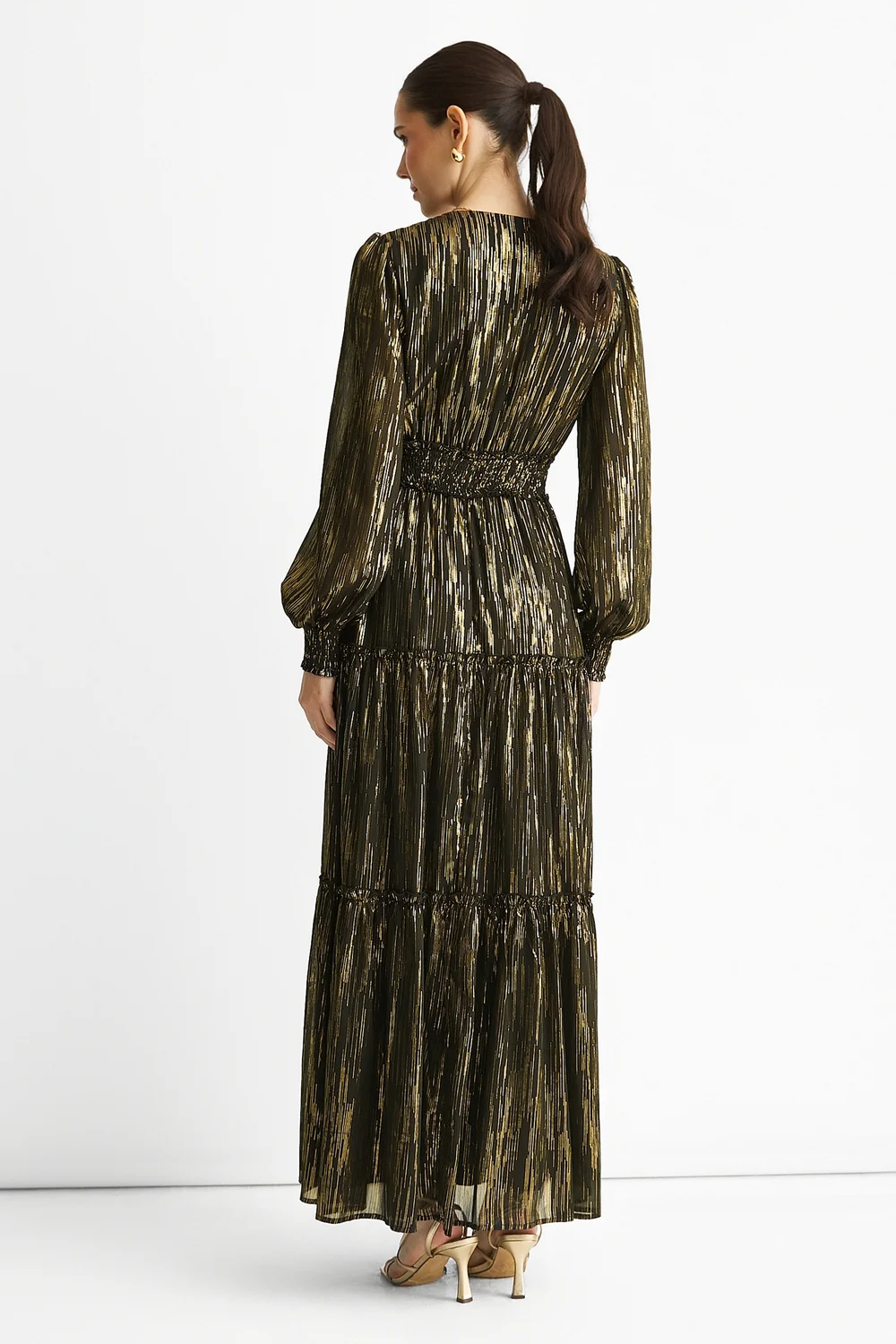 Gini London Black Sparkle Chiffon Occassion Tiered Maxi Dress - 10 Image 2