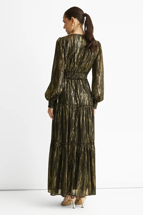 Gini London Black Sparkle Chiffon Occassion Tiered Maxi Dress - 10 Image 2