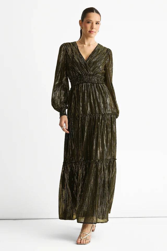 Gini London Black Sparkle Chiffon Occassion Tiered Maxi Dress