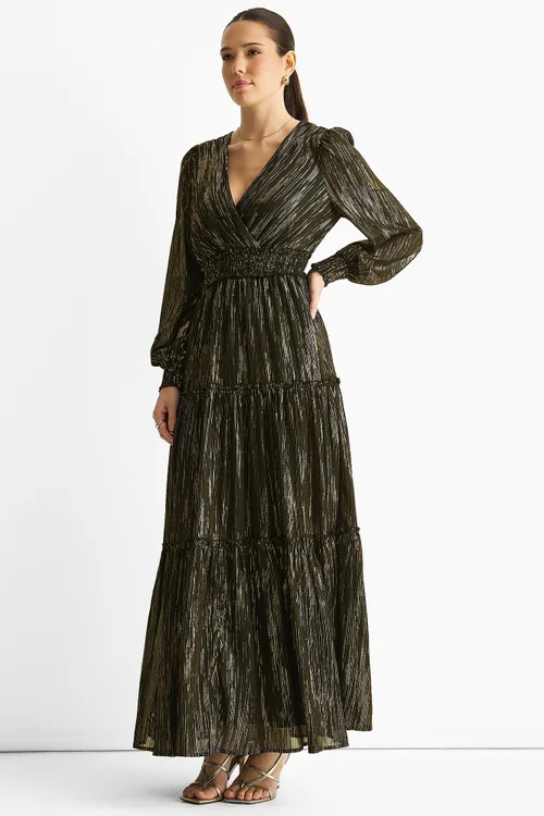 Gini London Black Sparkle Chiffon Occassion Tiered Maxi Dress - 10 Image 4