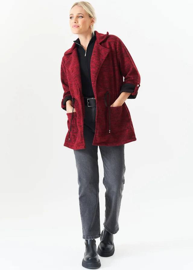 Gini London Burgundy Adjustable Waist Roll Up Sleeves Jacket