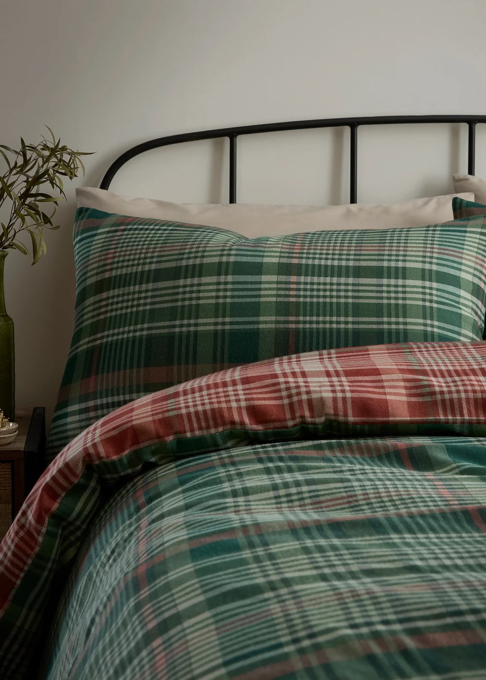 Dreams & Drapes Bennet Check Brushed Green Duvet Cover Set - Single Image 2