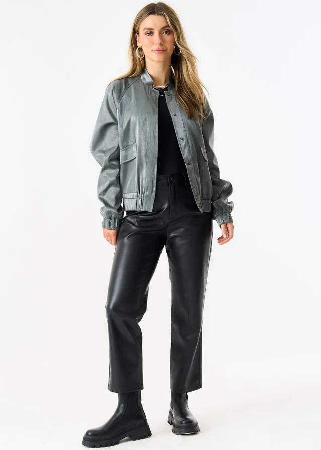 Gini London Grey Metallic Elasticated Waist Bomber Jacket