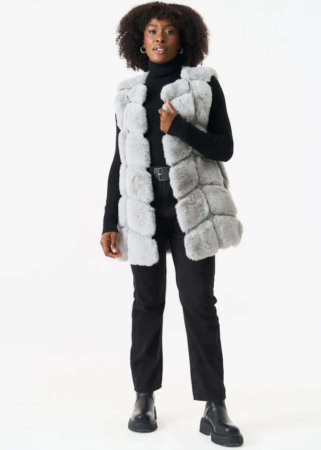Gini London Silver Box Cut Faux Fur Gilet Jacket