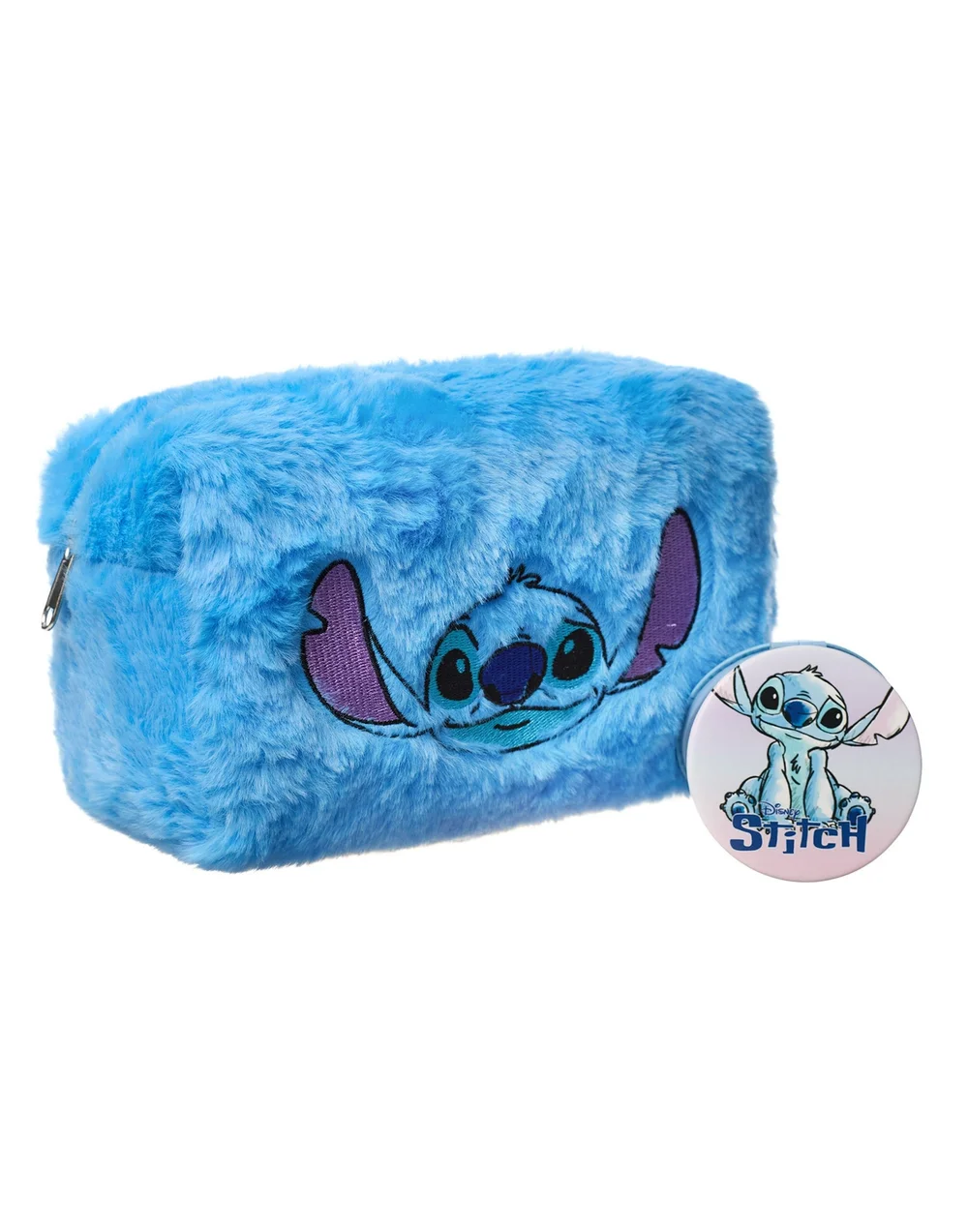 Disney Womens Blue Stitch Character Face Makeup Bag & Mirror - One Size Image 1