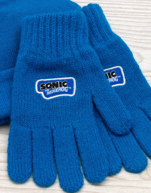 Sonic the Hedgehog Kids Character Beanie & Gloves Blue Set - One Size Image 3