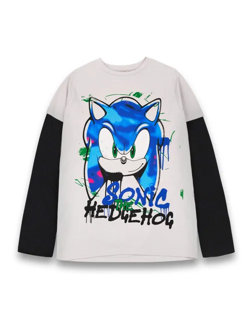 Sonic The Hedgehog Unisex Kids Grey Graffiti Long Sleeved T-Shirt (4 - 12 Years) - Age 5-6 Years Image 1