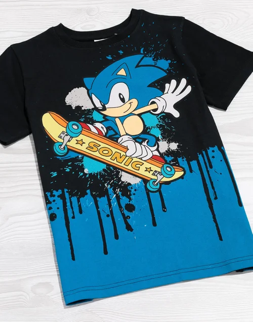 Sonic The Hedgehog Boys Black Skater Sonic Short Sleeved T-Shirt (4 - 12 Years) - Age 9-10 Years Image 2