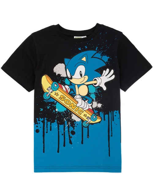 Sonic The Hedgehog Boys Black Skater Sonic Short Sleeved T-Shirt (4 - 12 Years) - Age 9-10 Years Image 1