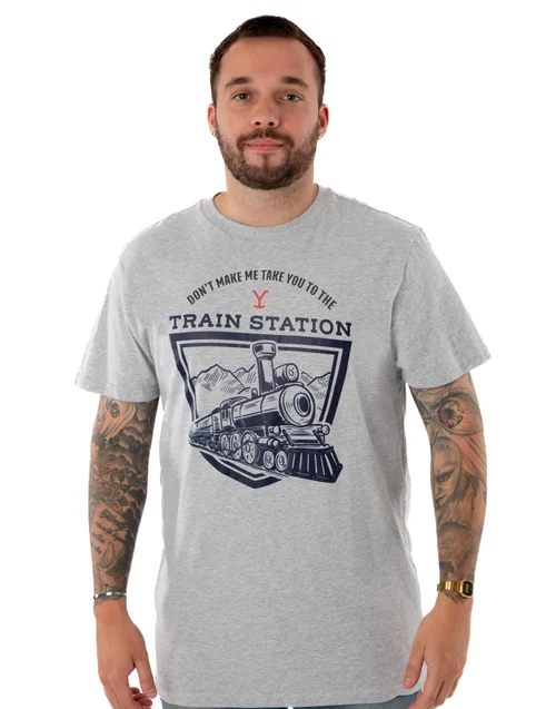 Yellowstone Grey Train Station Short Sleeved T-Shirt - Extra Large Image 1