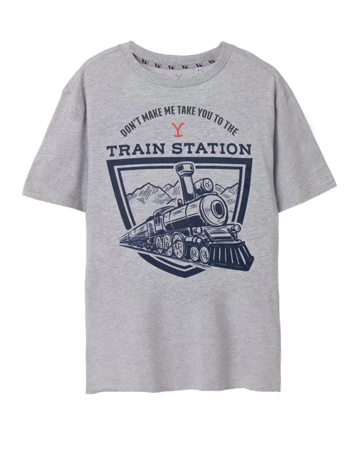 Yellowstone Grey Train Station Short Sleeved T-Shirt - Extra Large Image 3