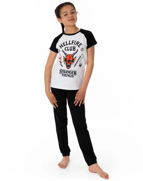 Vanilla Underground Stranger Things Kids Long Leg Black PJs - 7-8 Yrs Image 1