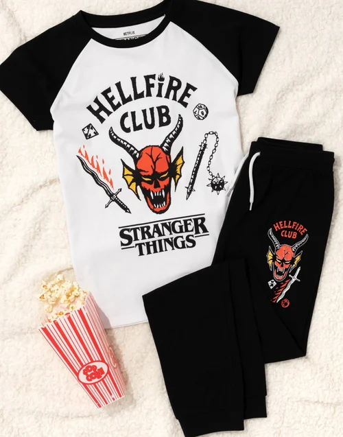 Vanilla Underground Stranger Things Kids Long Leg Black PJs - 7-8 Yrs Image 3