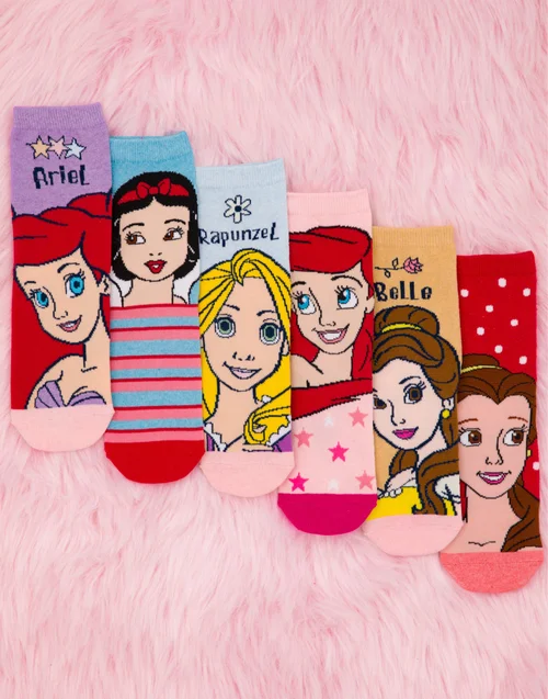 Vanilla Underground Disney Princess Kids Multicoloured 5 Pack Calf Socks - Size 6-8 Image 2