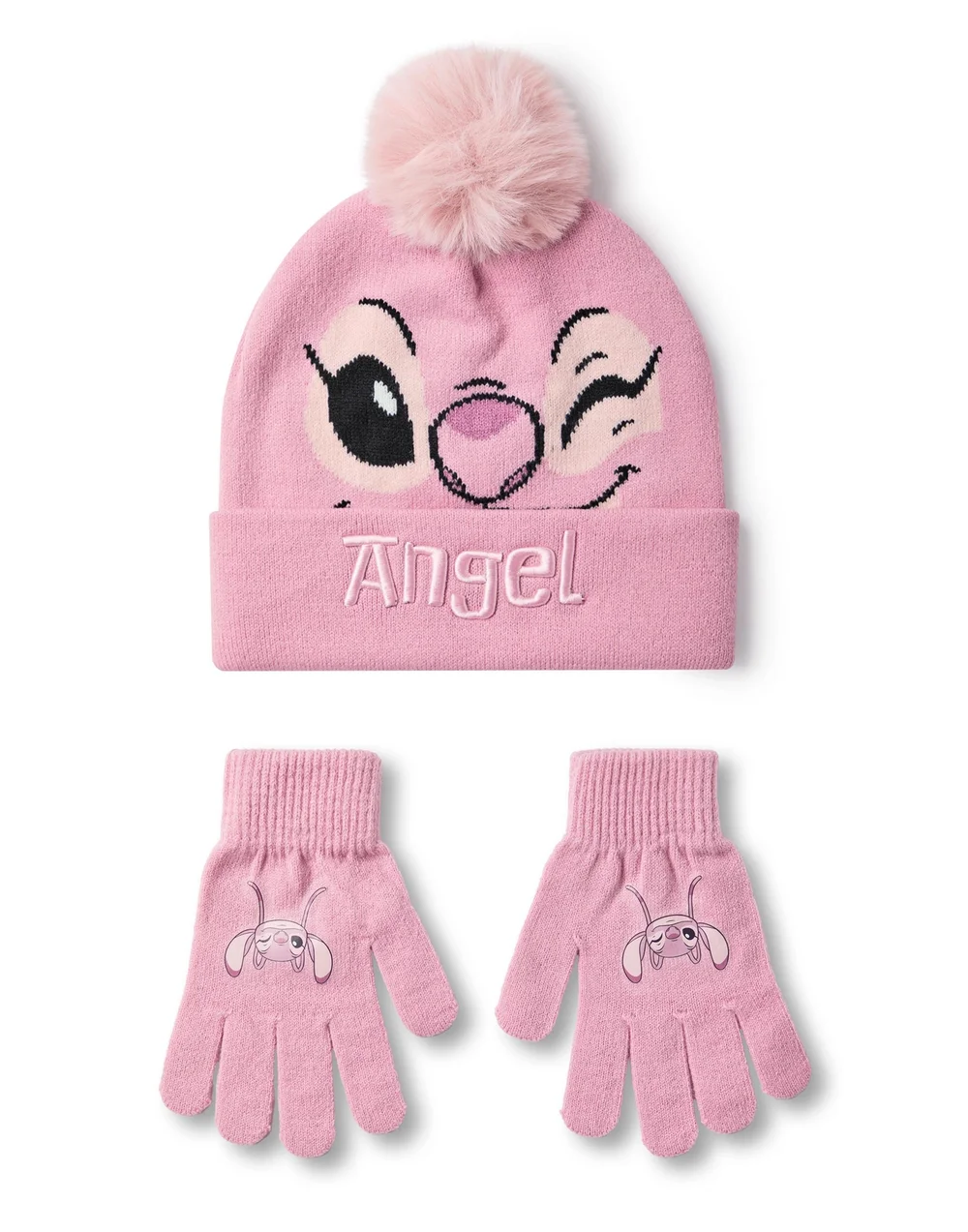 Disney Kids Angel Character Face Beanie & Gloves Pink Set - One Size Image 1