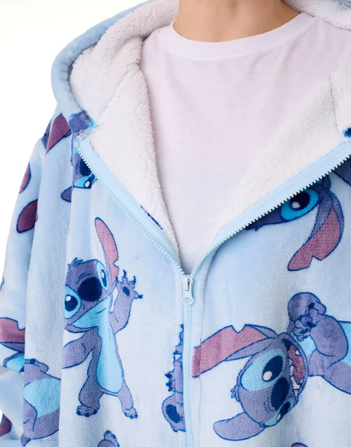 Vanilla Underground Disney Adults Stitch Character Zip Through Blanket Blue Hoodie - One Size Image 3