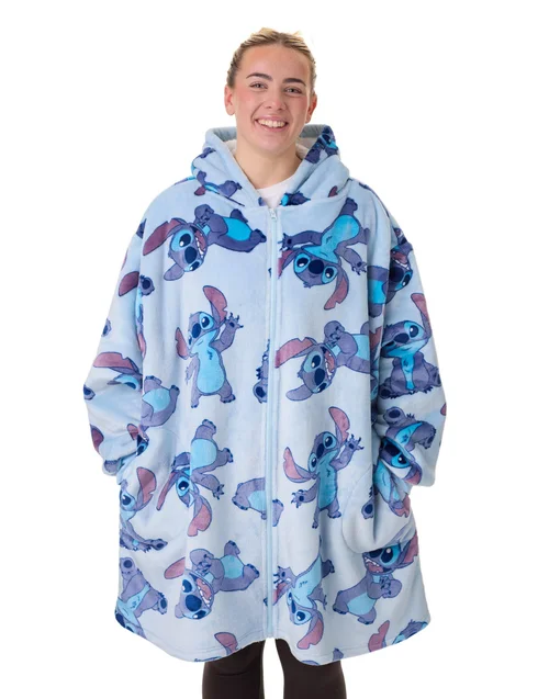 Vanilla Underground Disney Adults Stitch Character Zip Through Blanket Blue Hoodie - One Size Image 1
