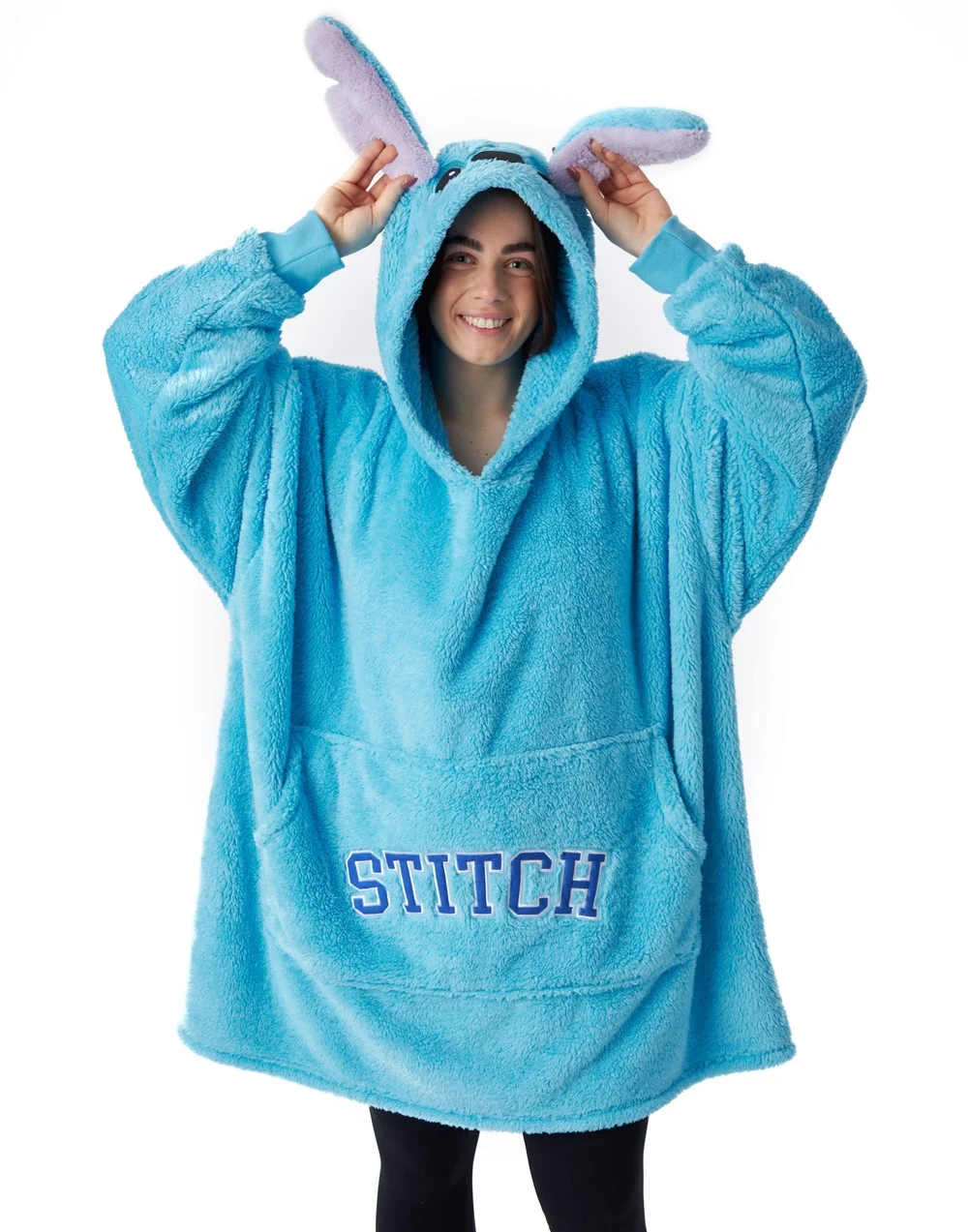 Vanilla Underground Disney Adults Applique Ears & Lettering Blue Blanket Hoodie - One Size Image 1