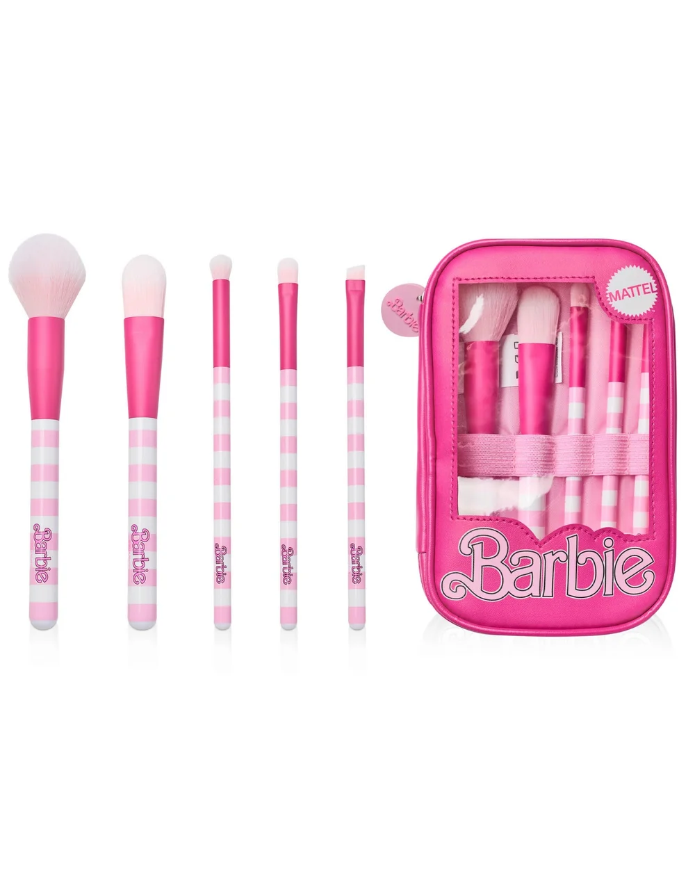 Vanilla Underground Barbie Adults Retro Stripe Makeup Brush Pink Set - One Size Image 1