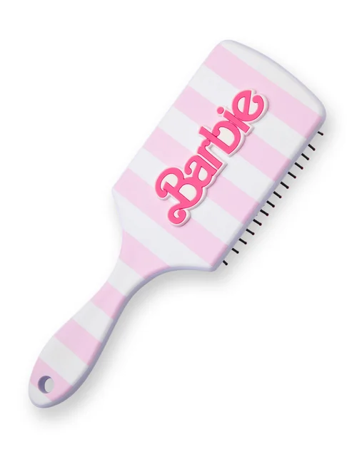 Barbie Womens Pink Retro Stripe Hair Brush & Scrunchie Set - One Size Image 3
