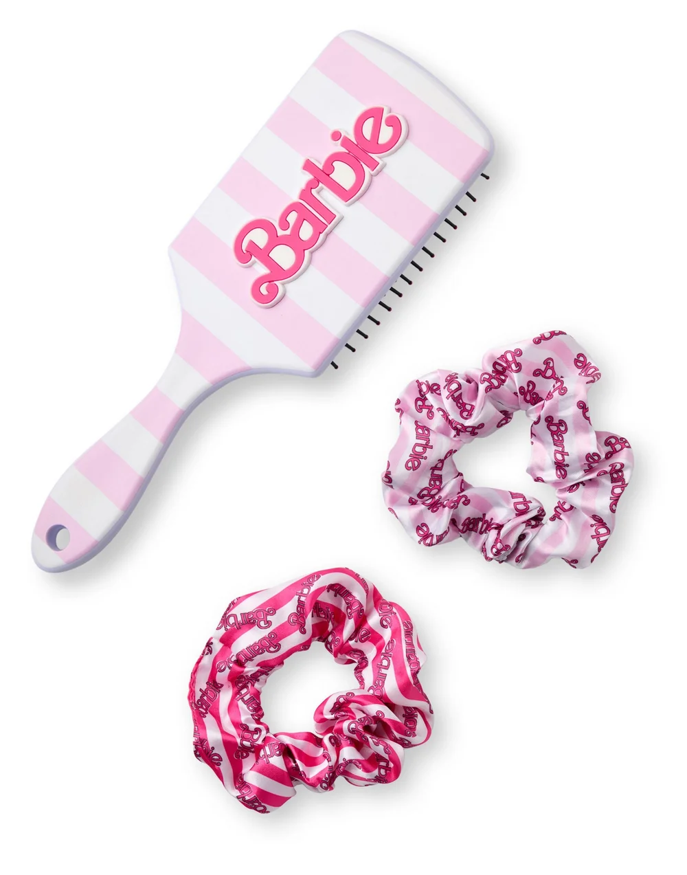 Barbie Womens Pink Retro Stripe Hair Brush & Scrunchie Set - One Size Image 1