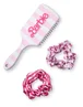 Barbie Womens Pink Retro Stripe Hair Brush & Scrunchie Set - One Size Image 1