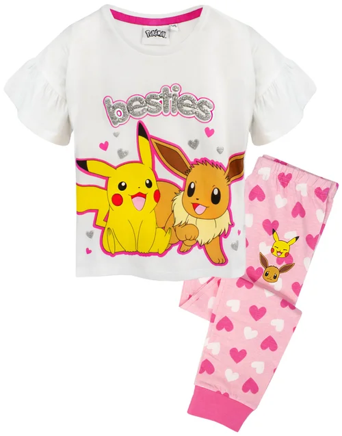 Pokemon Kids White Pikachu Eeevee Pyjama Set (3 - 12 Years) - Age 5-6 Years Image 1