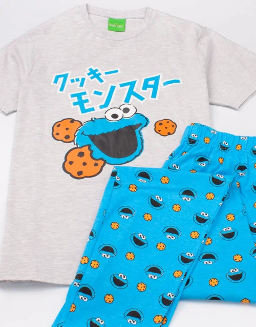 Vanilla Underground Sesame Street Adults Cookie Monster Japanese Text Blue PJs - Medium Image 3