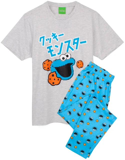 Vanilla Underground Sesame Street Adults Cookie Monster Japanese Text Blue PJs - Medium Image 1