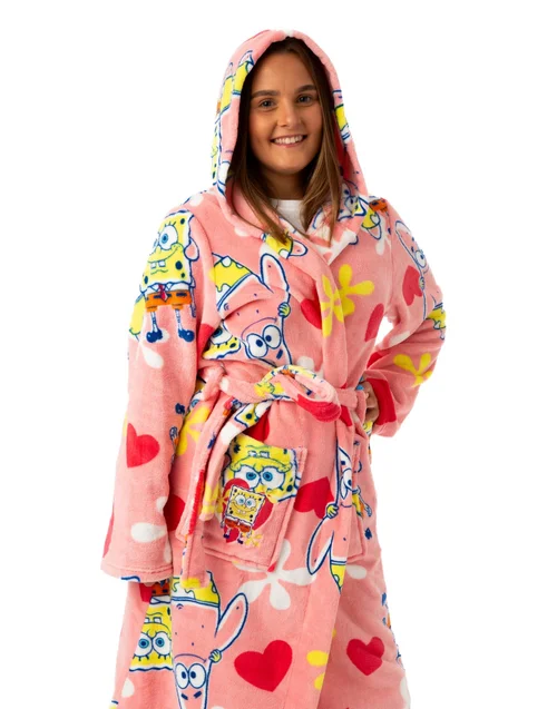 Vanilla Underground SpongeBob SquarePants Adults Hooded Pink Bathrobe - Medium Image 3