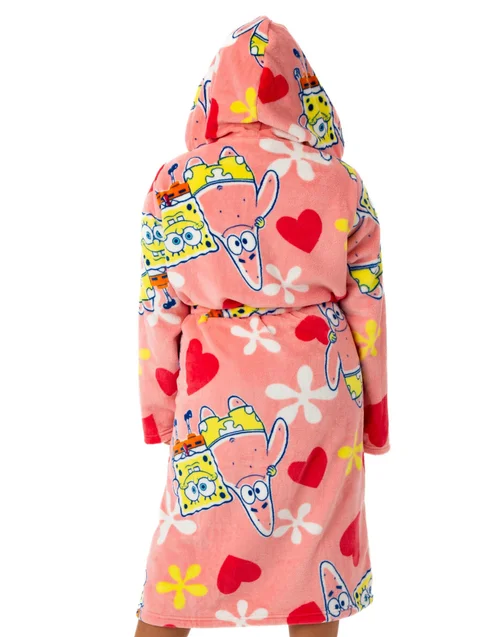 Vanilla Underground SpongeBob SquarePants Adults Hooded Pink Bathrobe - Medium Image 2