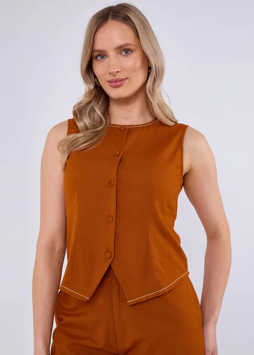 Gini London Rust Cotton Contrast Stitch Detail Waist Coat - 12 Image 3