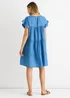 Gini London Denim Blue Chambray Frill Sleeves Flared Mini Dress - L/XL Image 2