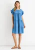 Gini London Denim Blue Chambray Frill Sleeves Flared Mini Dress - L/XL Image 1