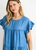 Gini London Denim Blue Chambray Frill Sleeves Flared Mini Dress - L/XL Image 3