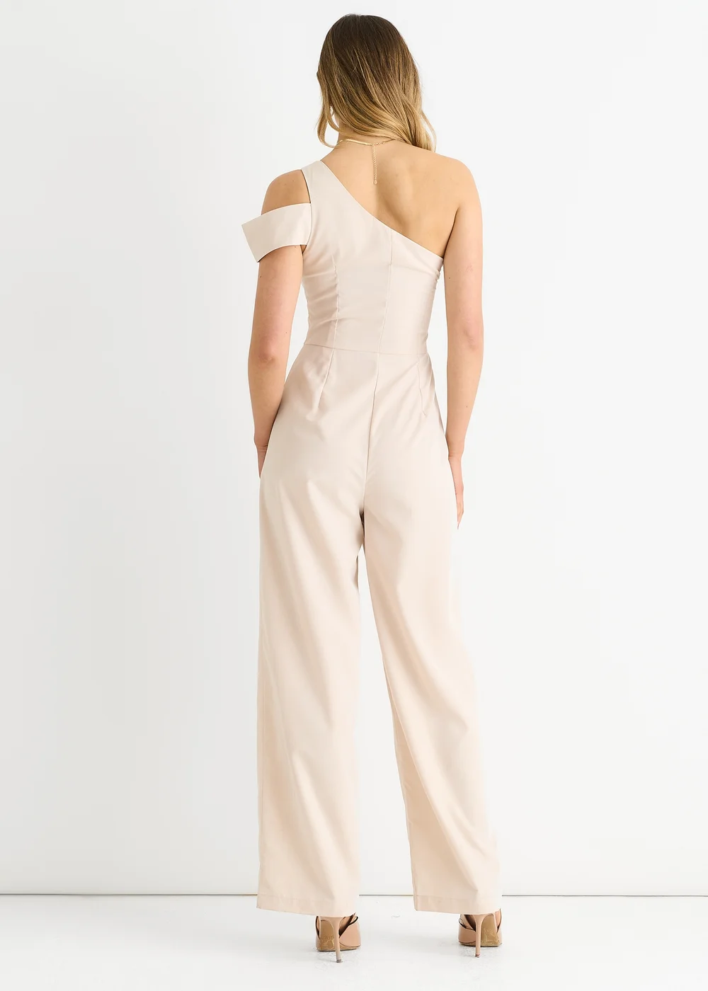 Gini London Cream Woven One Shoulder Wide Leg Jumpsuit - 6 Image 2