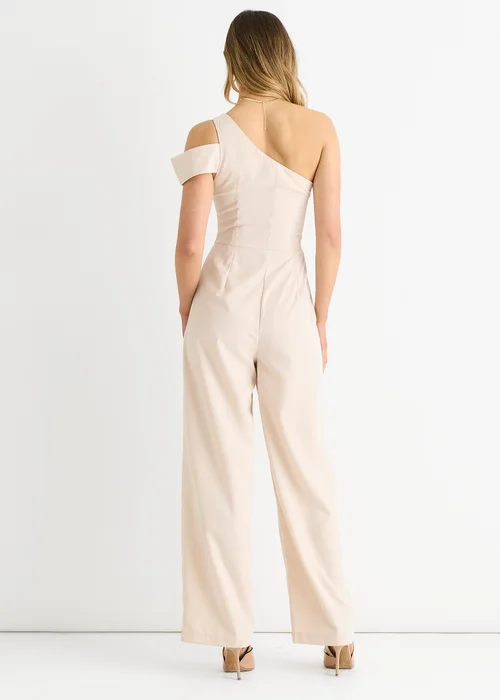 Gini London Cream Woven One Shoulder Wide Leg Jumpsuit - 6 Image 2