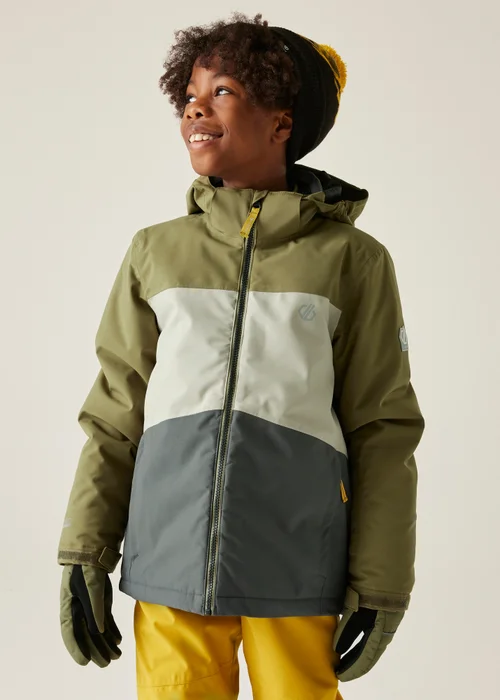 Dare2B Grey Green Kids' Send It! Jacket Waterproof Insulated Jacket (3-16yrs) - Age 13 Years Image 1