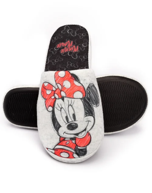 Disney Grey Minnie Mouse Sketch Placement Print Mule Slippers - Size 3-4 Image 3