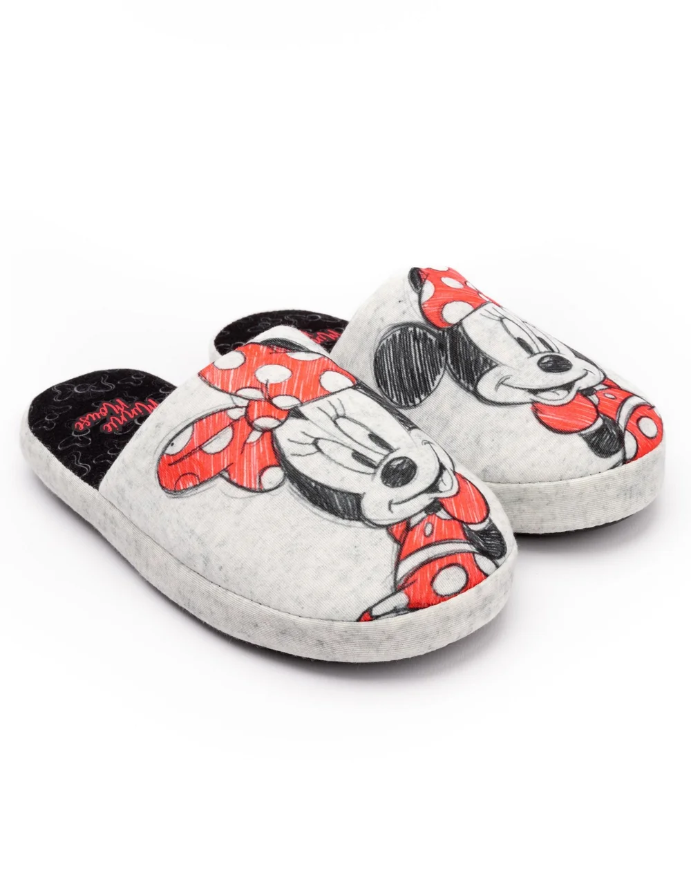 Disney Grey Minnie Mouse Sketch Placement Print Mule Slippers - Size 3-4 Image 2