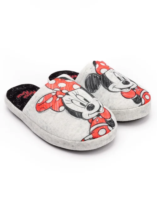Disney Grey Minnie Mouse Sketch Placement Print Mule Slippers - Size 3-4 Image 2