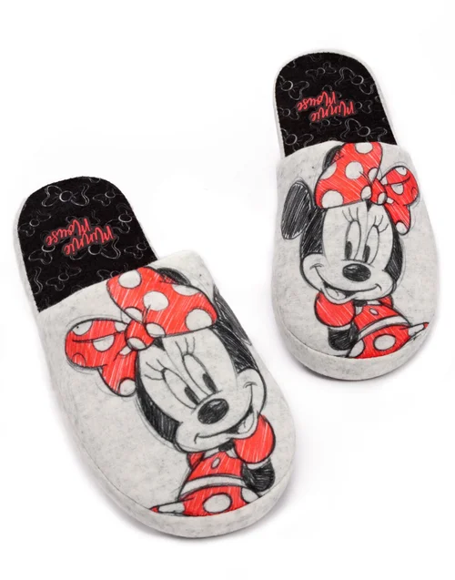 Disney Grey Minnie Mouse Sketch Placement Print Mule Slippers - Size 3-4 Image 1